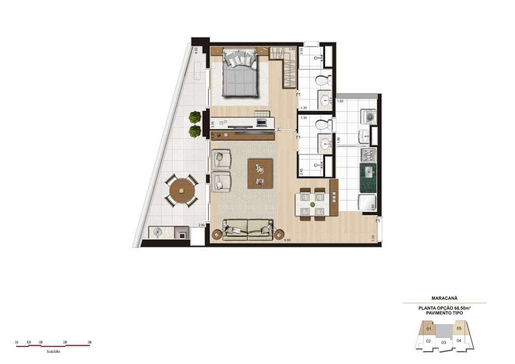 Planta opção 68m² - Finais 1 e 5 | Cyrela The Year Edition – Alto da Lapa - São Paulo - São Paulo Planta opção 68m² - Finais 1 e 5 | Cyrela The Year Edition – Apartamento no Alto da Lapa - São Paulo - São Paulo