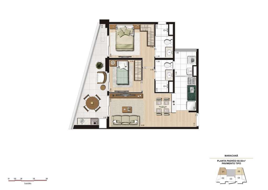 Planta tipo 68m² - Finais 1 e 5 | Cyrela The Year Edition – Alto da Lapa - São Paulo - São Paulo Planta tipo 68m² - Finais 1 e 5 | Cyrela The Year Edition – Apartamento no Alto da Lapa - São Paulo - São Paulo