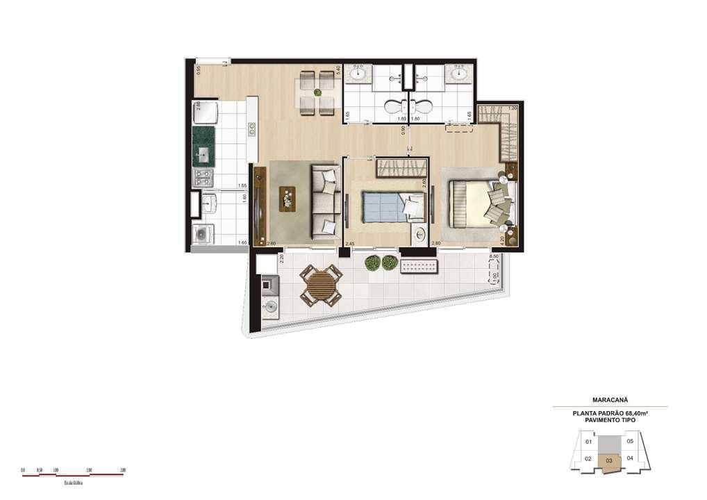 Planta tipo 68m² - Final 3 | Cyrela The Year Edition – Alto da Lapa - São Paulo - São Paulo Planta tipo 68m² - Final 3 | Cyrela The Year Edition – Apartamento no Alto da Lapa - São Paulo - São Paulo