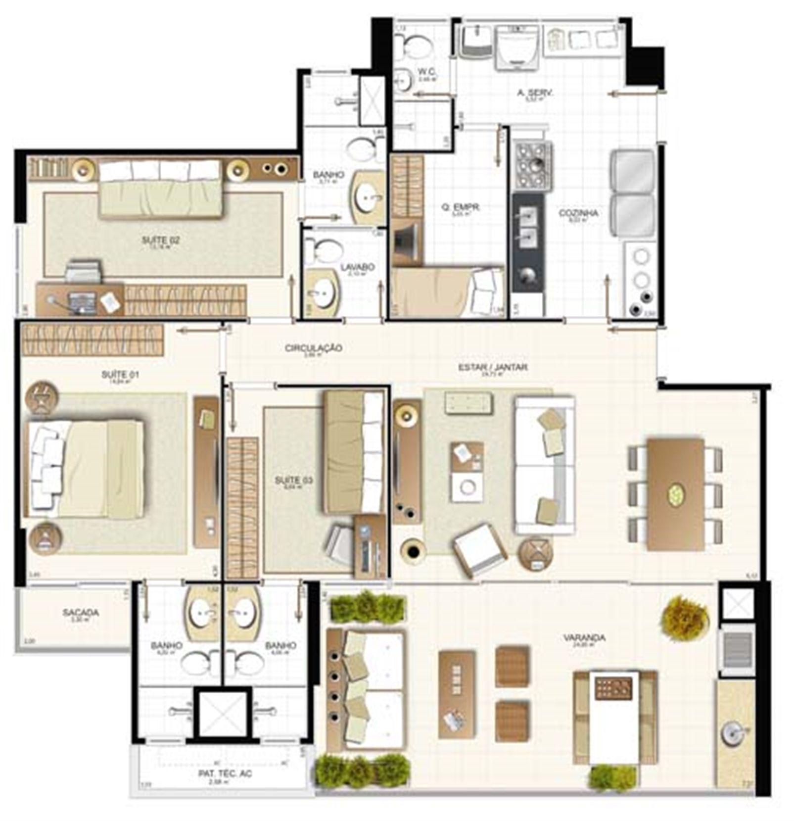 Planta 3 quartos - 129,49 m² | Provence Horto – Horto Florestal - Salvador - Bahia Planta 3 quartos - 129,49 m² | Provence Horto – Apartamento no Horto Florestal - Salvador - Bahia