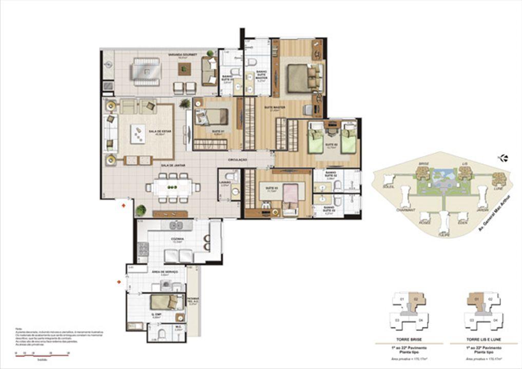 . Planta 170,17m² tipo brise, lis e lune | Le Parc Boa Viagem – Boa Viagem - Recife - Pernambuco . Planta 170,17m² tipo brise, lis e lune | Le Parc Boa Viagem – Apartamento em Boa Viagem - Recife - Pernambuco