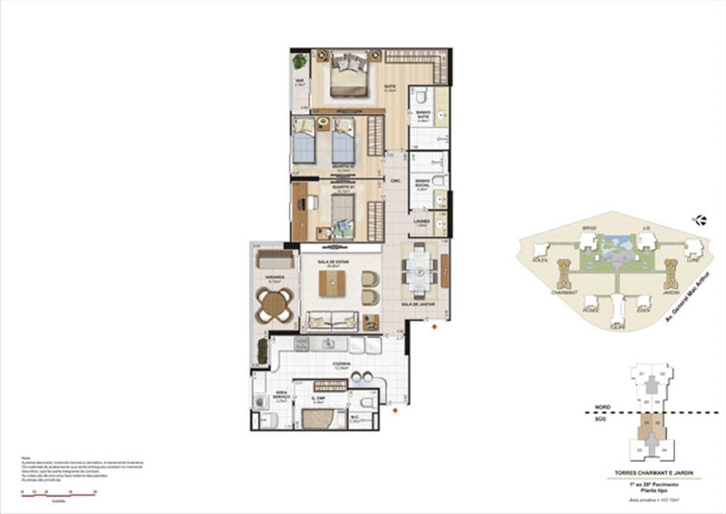 Planta 107,15m² tipo charmant e jardin | Le Parc Boa Viagem – Boa Viagem - Recife - Pernambuco Planta 107,15m² tipo charmant e jardin | Le Parc Boa Viagem – Apartamento em Boa Viagem - Recife - Pernambuco