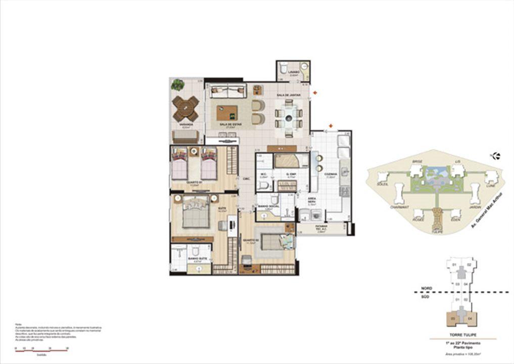 Planta 108,35m² tipo tulipe | Le Parc Boa Viagem – Boa Viagem - Recife - Pernambuco Planta 108,35m² tipo tulipe | Le Parc Boa Viagem – Apartamento em Boa Viagem - Recife - Pernambuco