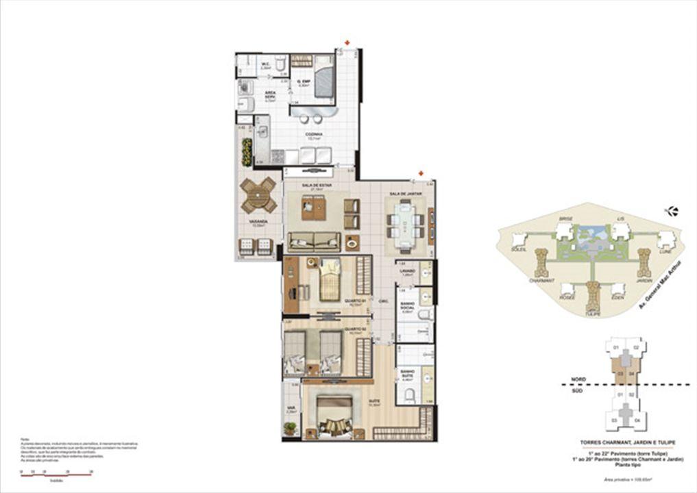 Planta 109,65m² tipo tulipe, charmant e jardin | Le Parc Boa Viagem – Boa Viagem - Recife - Pernambuco Planta 109,65m² tipo tulipe, charmant e jardin | Le Parc Boa Viagem – Apartamento em Boa Viagem - Recife - Pernambuco