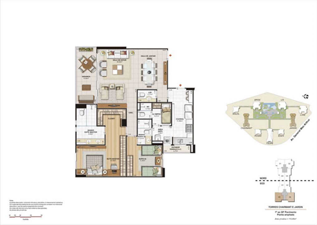 Planta 119,46m² ampliada charmant e jardin | Le Parc Boa Viagem – Boa Viagem - Recife - Pernambuco Planta 119,46m² ampliada charmant e jardin | Le Parc Boa Viagem – Apartamento em Boa Viagem - Recife - Pernambuco