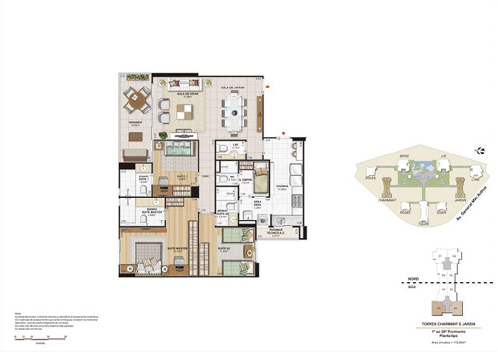 Planta 119,46m² tipo charmant e jardin | Le Parc Boa Viagem – Boa Viagem - Recife - Pernambuco Planta 119,46m² tipo charmant e jardin | Le Parc Boa Viagem – Apartamento em Boa Viagem - Recife - Pernambuco