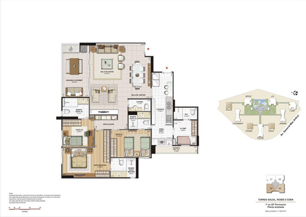 Planta 139,91m² ampliada soleil, rosée e éden | Le Parc Boa Viagem – Boa Viagem - Recife - Pernambuco Planta 139,91m² ampliada soleil, rosée e éden | Le Parc Boa Viagem – Apartamento em Boa Viagem - Recife - Pernambuco