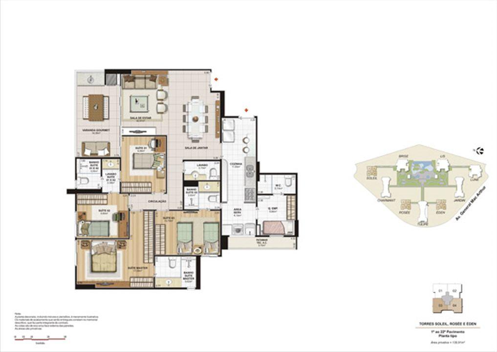 Planta 139,91m² tipo soleil, rosée e éden | Le Parc Boa Viagem – Boa Viagem - Recife - Pernambuco Planta 139,91m² tipo soleil, rosée e éden | Le Parc Boa Viagem – Apartamento em Boa Viagem - Recife - Pernambuco