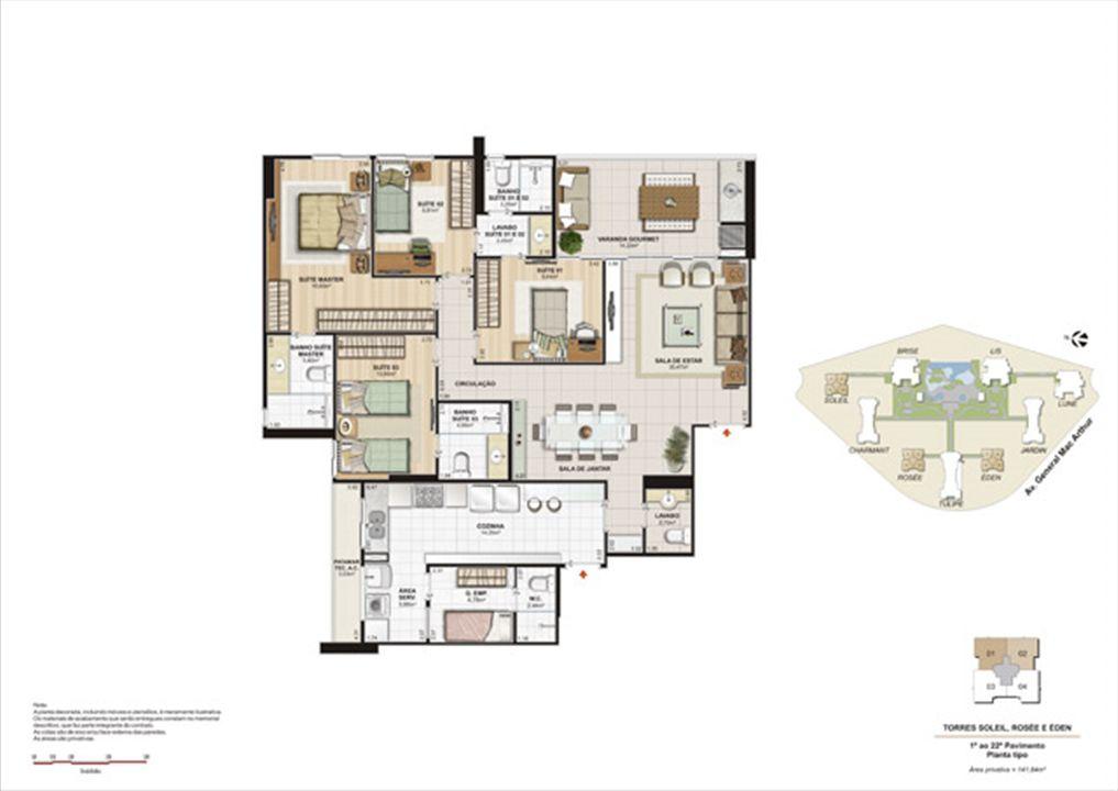 Planta 141,84m² tipo soleil, rosée e éden | Le Parc Boa Viagem – Boa Viagem - Recife - Pernambuco Planta 141,84m² tipo soleil, rosée e éden | Le Parc Boa Viagem – Apartamento em Boa Viagem - Recife - Pernambuco