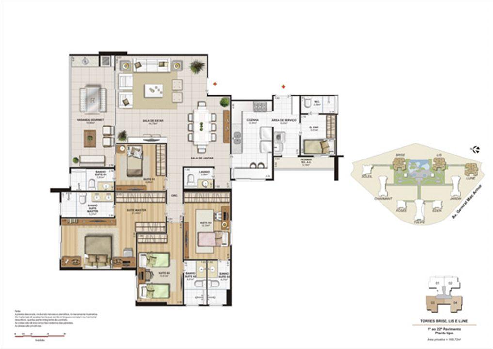 Planta 169,72m² tipo brise, lis e lune | Le Parc Boa Viagem – Boa Viagem - Recife - Pernambuco Planta 169,72m² tipo brise, lis e lune | Le Parc Boa Viagem – Apartamento em Boa Viagem - Recife - Pernambuco