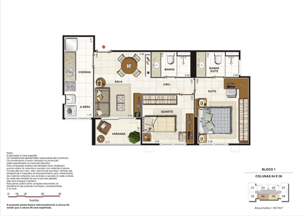 Planta 2 quartos (1suíte) - 58,4m² | Splendore Family Club – Campos - Campos - Rio de Janeiro Planta 2 quartos (1suíte) - 58,4m² | Splendore Family Club – Apartamento em Campos - Campos - Rio de Janeiro
