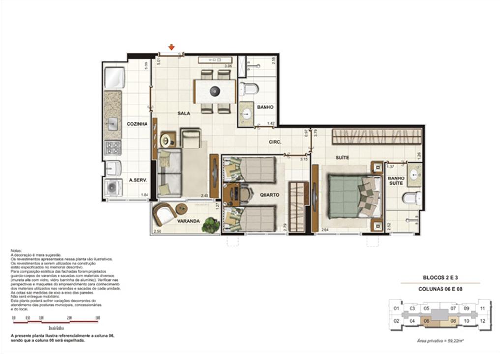 Planta de 2 quartos ( 1 suíte) - 50m² | Splendore Family Club – Campos - Campos - Rio de Janeiro Planta de 2 quartos ( 1 suíte) - 50m² | Splendore Family Club – Apartamento em Campos - Campos - Rio de Janeiro