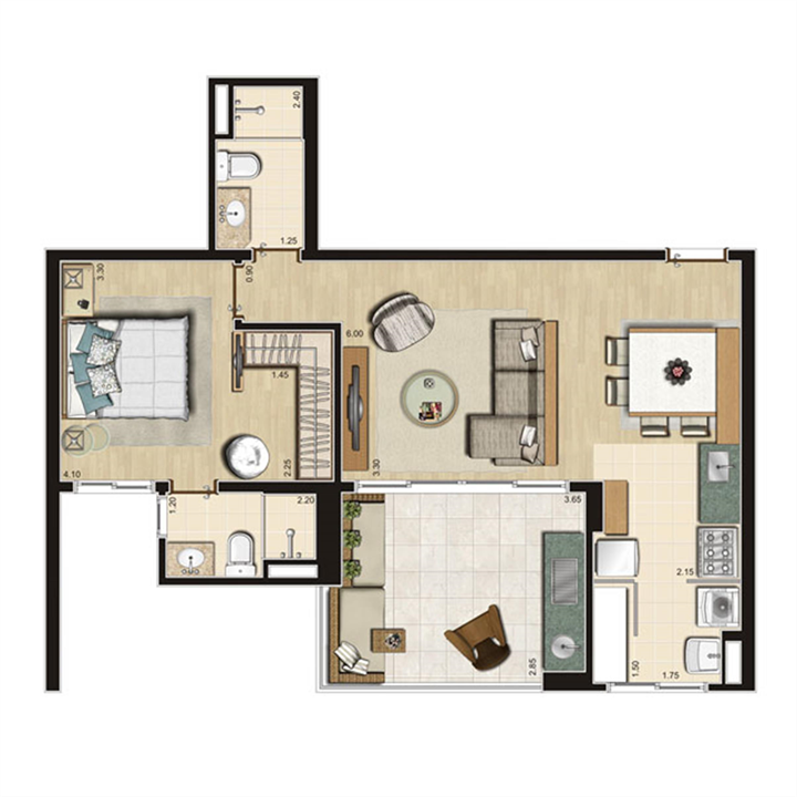 Planta Opção 66m² privativos | Thera Residence – Berrini - São Paulo - São Paulo Planta Opção 66m² privativos | Thera Residence – Apartamento na Berrini - São Paulo - São Paulo