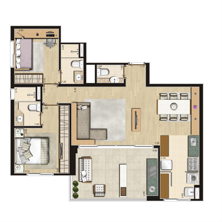Planta Opção 84m² privativos | Thera Residence – Berrini - São Paulo - São Paulo Planta Opção 84m² privativos | Thera Residence – Apartamento na Berrini - São Paulo - São Paulo