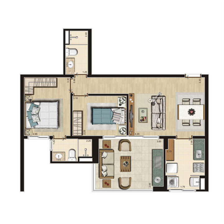 Planta Tipo 66m² privativos | Thera Residence – Berrini - São Paulo - São Paulo Planta Tipo 66m² privativos | Thera Residence – Apartamento na Berrini - São Paulo - São Paulo