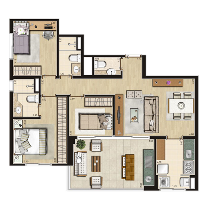 Planta Tipo 84m² privativos | Thera Residence – Berrini - São Paulo - São Paulo Planta Tipo 84m² privativos | Thera Residence – Apartamento na Berrini - São Paulo - São Paulo