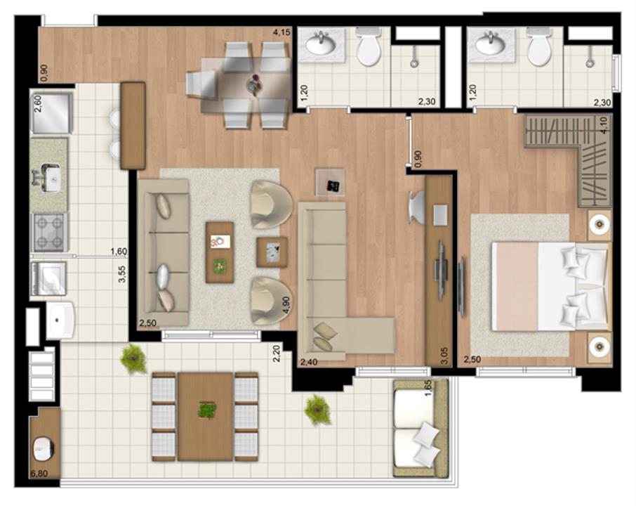 Planta Apartamento de 68 m² privativos living ampliado com 1 suíte | Le Champ – Belém - São Paulo - São Paulo Planta Apartamento de 68 m² privativos living ampliado com 1 suíte | Le Champ – Apartamento no Belém - São Paulo - São Paulo