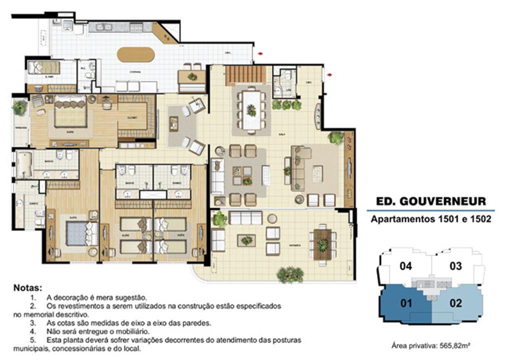 Edifício Gouverneur - Planta do 15º pavimento (col. 1 e 2) | Saint Barth – Barra da Tijuca - Rio de Janeiro - Rio de Janeiro Edifício Gouverneur - Planta do 15º pavimento (col. 1 e 2) | Saint Barth – Apartamento na Barra da Tijuca - Rio de Janeiro - Rio de Janeiro