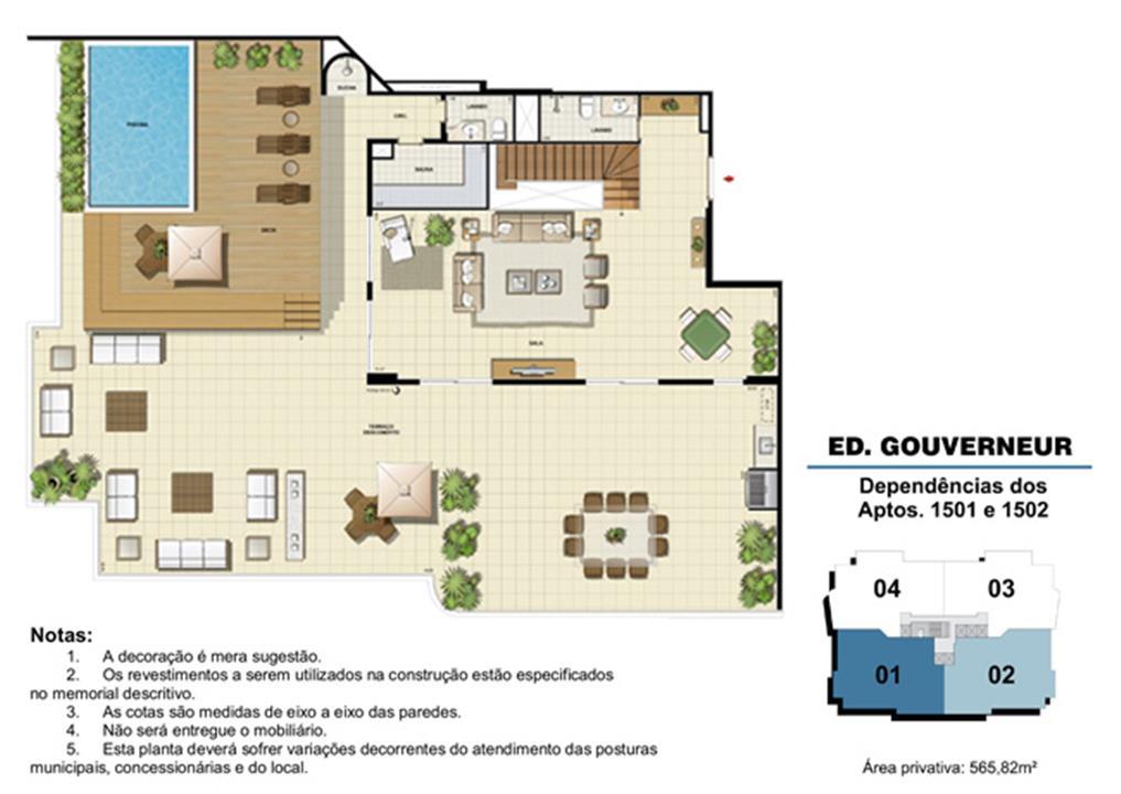 Edifício Gouverneur - Planta das dependências do 15º pavimento (col. 1 e 2) | Saint Barth – Barra da Tijuca - Rio de Janeiro - Rio de Janeiro Edifício Gouverneur - Planta das dependências do 15º pavimento (col. 1 e 2) | Saint Barth – Apartamento na Barra da Tijuca - Rio de Janeiro - Rio de Janeiro