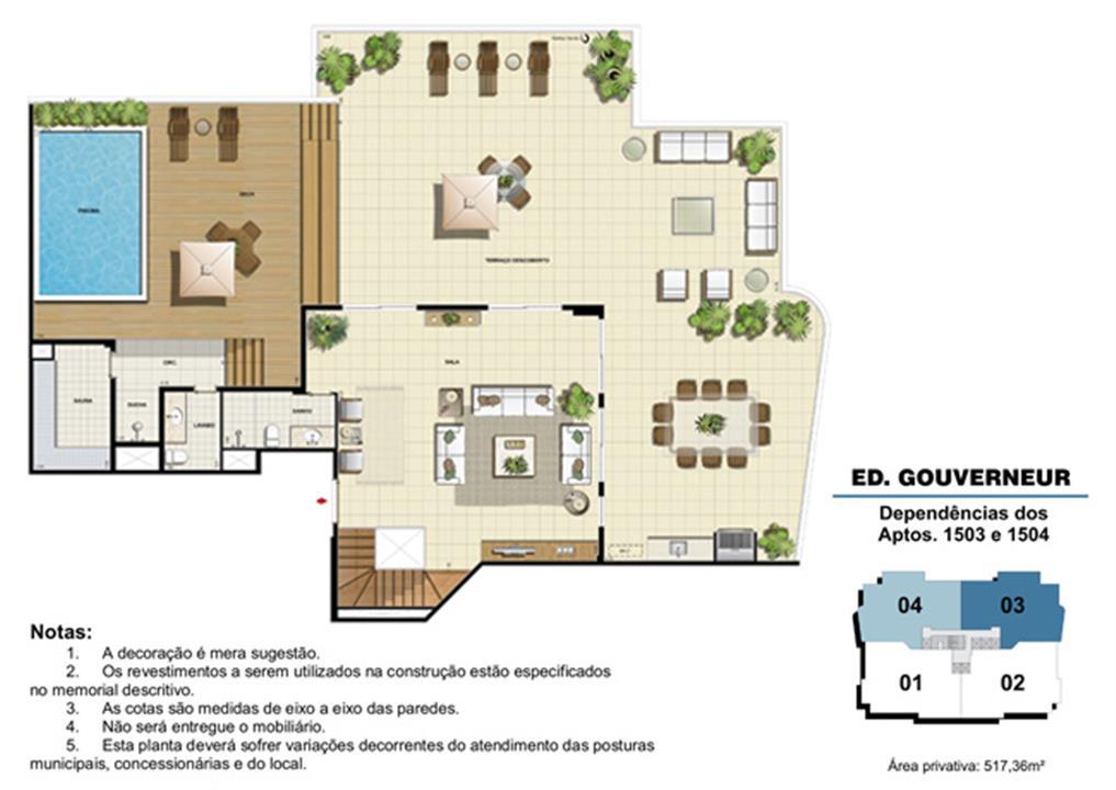 Edifício Gouverneur - Planta das dependências do 15º pavimento (col. 3 e 4) | Saint Barth – Barra da Tijuca - Rio de Janeiro - Rio de Janeiro Edifício Gouverneur - Planta das dependências do 15º pavimento (col. 3 e 4) | Saint Barth – Apartamento na Barra da Tijuca - Rio de Janeiro - Rio de Janeiro