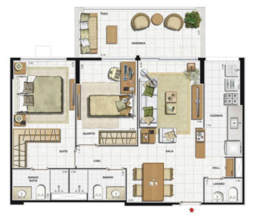 Planta 78 m² - Bloco 2 - Col.07 - com lavabo - 2 quartos | Reserva Jardim – Cidade Jardim - Rio de Janeiro - Rio de Janeiro Planta 78 m² - Bloco 2 - Col.07 - com lavabo - 2 quartos | Reserva Jardim – Apartamento no Cidade Jardim - Rio de Janeiro - Rio de Janeiro