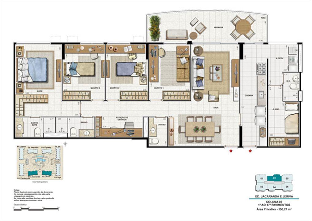 Planta 150 m² - Bloco 1 - Col.03 - 3 quartos | Reserva Jardim – Cidade Jardim - Rio de Janeiro - Rio de Janeiro Planta 150 m² - Bloco 1 - Col.03 - 3 quartos | Reserva Jardim – Apartamento no Cidade Jardim - Rio de Janeiro - Rio de Janeiro
