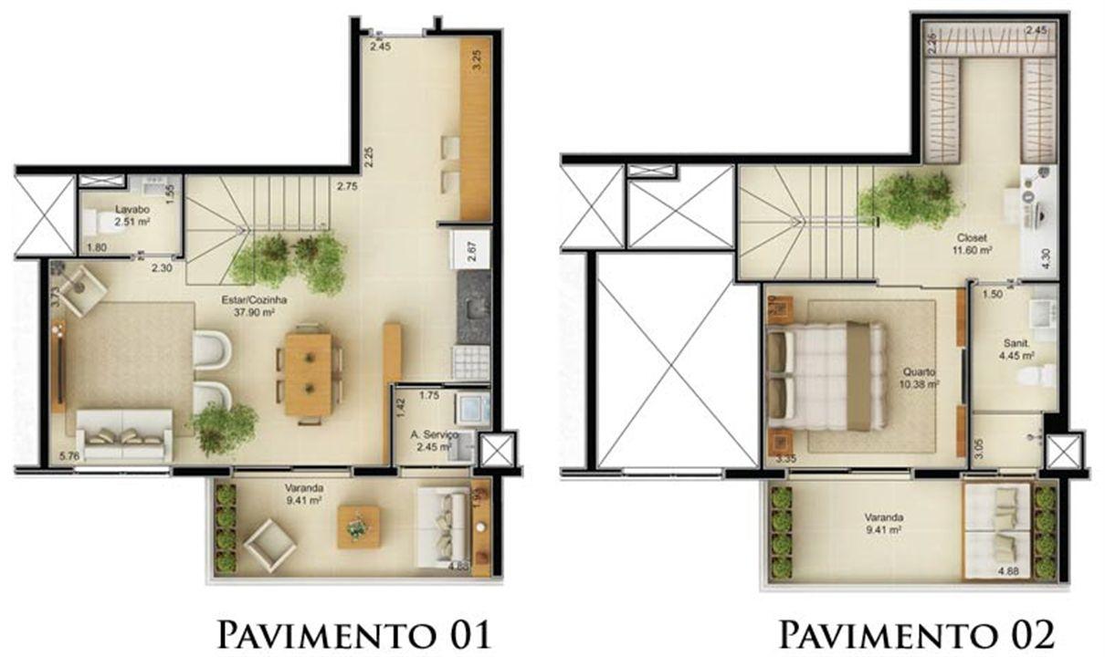 Planta Duplex 90,74 m² | Mandarim Salvador Shopping – Ao lado do Salvador Shopping - Salvador - Bahia Planta Duplex 90,74 m² | Mandarim Salvador Shopping – Apartamento no Ao lado do Salvador Shopping - Salvador - Bahia