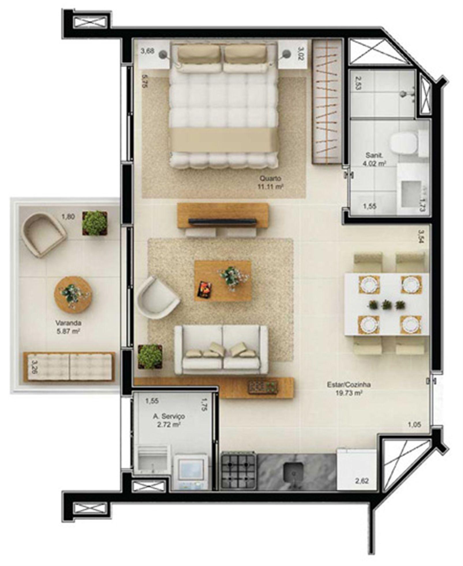 Planta Tipo 43,45 m² | Mandarim Salvador Shopping – Ao lado do Salvador Shopping - Salvador - Bahia Planta Tipo 43,45 m² | Mandarim Salvador Shopping – Apartamento no Ao lado do Salvador Shopping - Salvador - Bahia