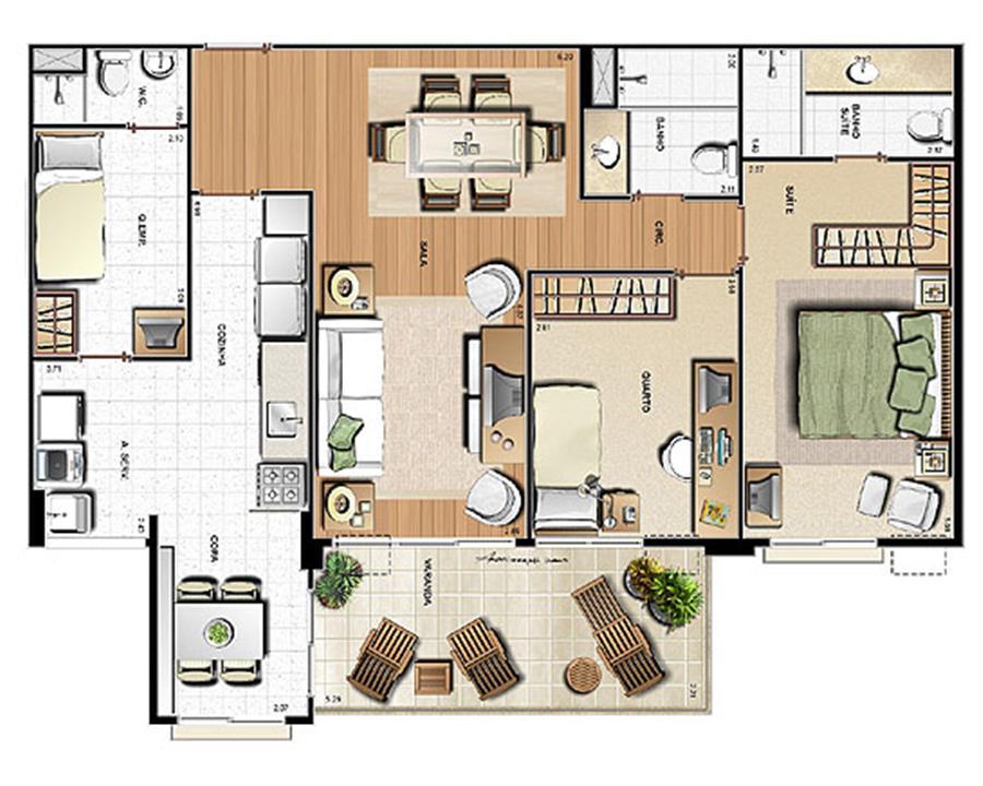 Planta 99.63m² | Le Parc Residential Resort – Barra da Tijuca - Rio de Janeiro - Rio de Janeiro Planta 99.63m² | Le Parc Residential Resort – Apartamento na Barra da Tijuca - Rio de Janeiro - Rio de Janeiro