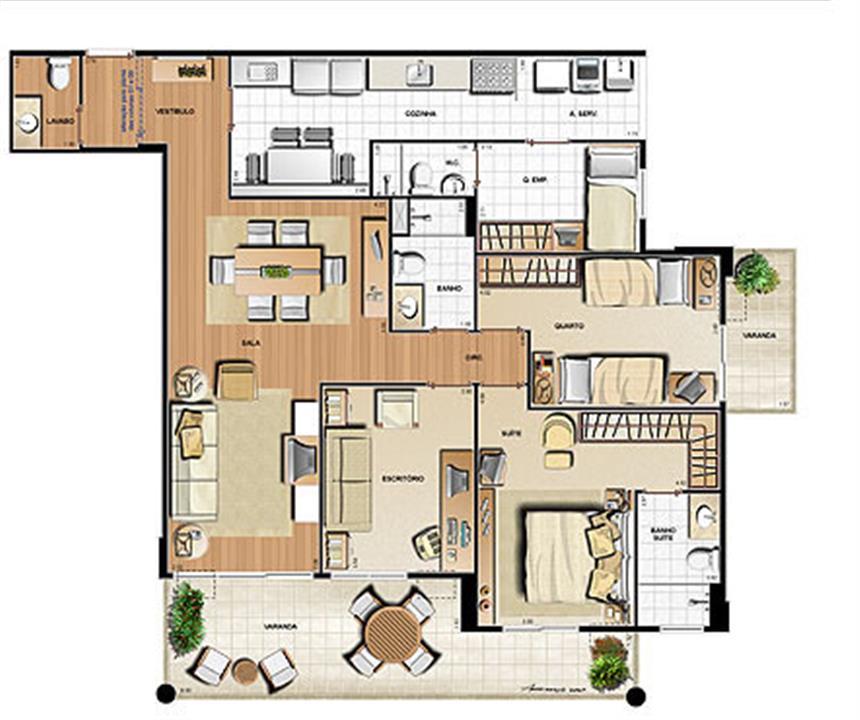 Planta 129.53m² | Le Parc Residential Resort – Barra da Tijuca - Rio de Janeiro - Rio de Janeiro Planta 129.53m² | Le Parc Residential Resort – Apartamento na Barra da Tijuca - Rio de Janeiro - Rio de Janeiro