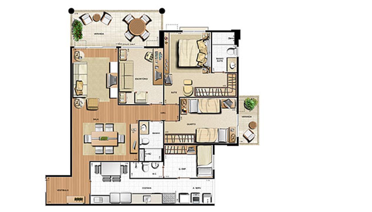 Planta 123.21m² | Le Parc Residential Resort – Barra da Tijuca - Rio de Janeiro - Rio de Janeiro Planta 123.21m² | Le Parc Residential Resort – Apartamento na Barra da Tijuca - Rio de Janeiro - Rio de Janeiro