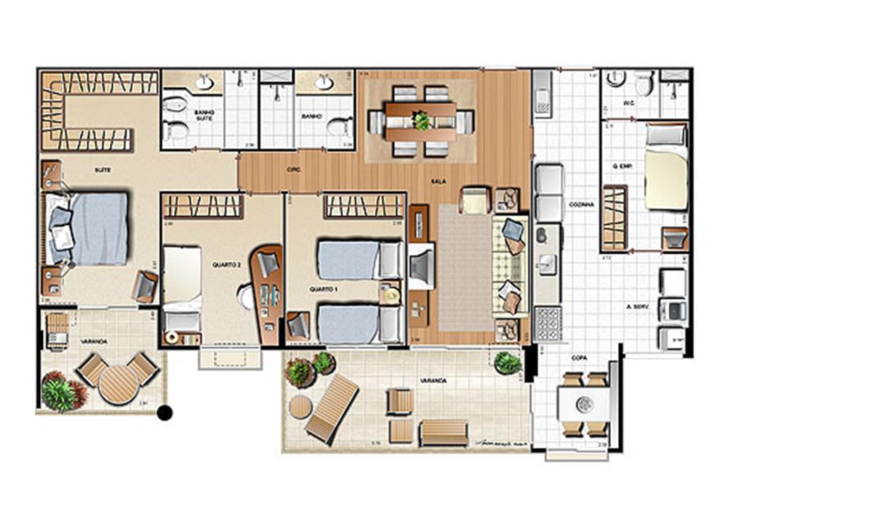 Planta 97.13m² | Le Parc Residential Resort – Barra da Tijuca - Rio de Janeiro - Rio de Janeiro Planta 97.13m² | Le Parc Residential Resort – Apartamento na Barra da Tijuca - Rio de Janeiro - Rio de Janeiro