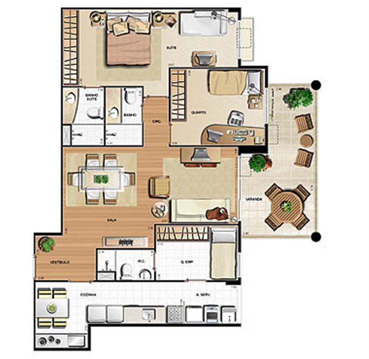 Planta 100.63m² | Le Parc Residential Resort – Barra da Tijuca - Rio de Janeiro - Rio de Janeiro Planta 100.63m² | Le Parc Residential Resort – Apartamento na Barra da Tijuca - Rio de Janeiro - Rio de Janeiro