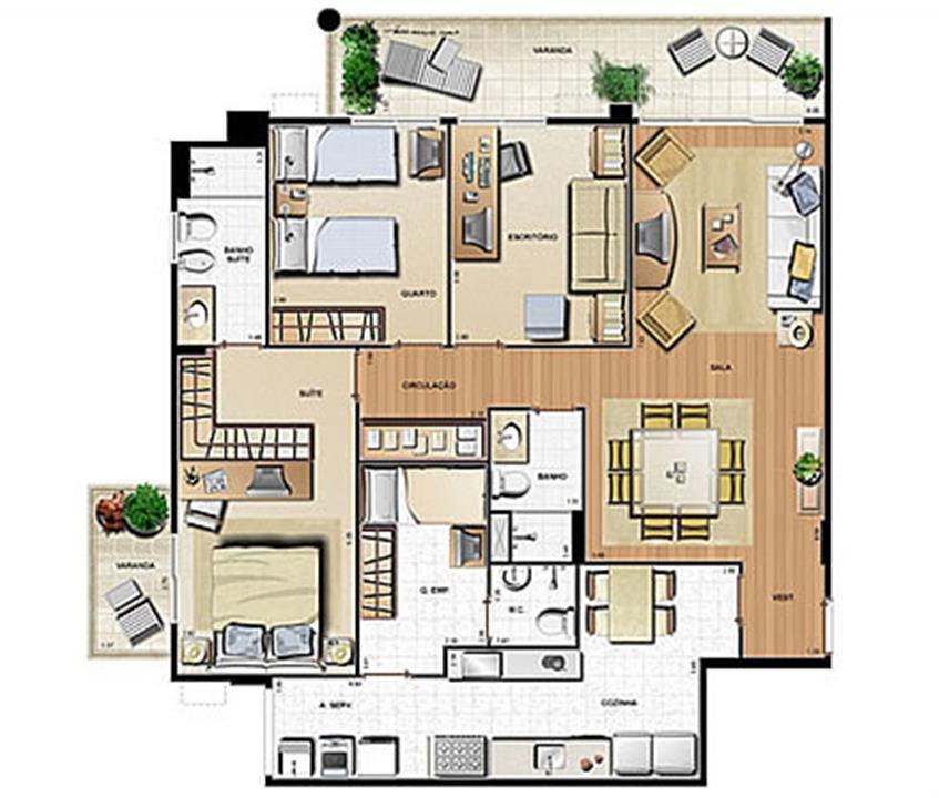 Planta 121.23m² | Le Parc Residential Resort – Barra da Tijuca - Rio de Janeiro - Rio de Janeiro Planta 121.23m² | Le Parc Residential Resort – Apartamento na Barra da Tijuca - Rio de Janeiro - Rio de Janeiro