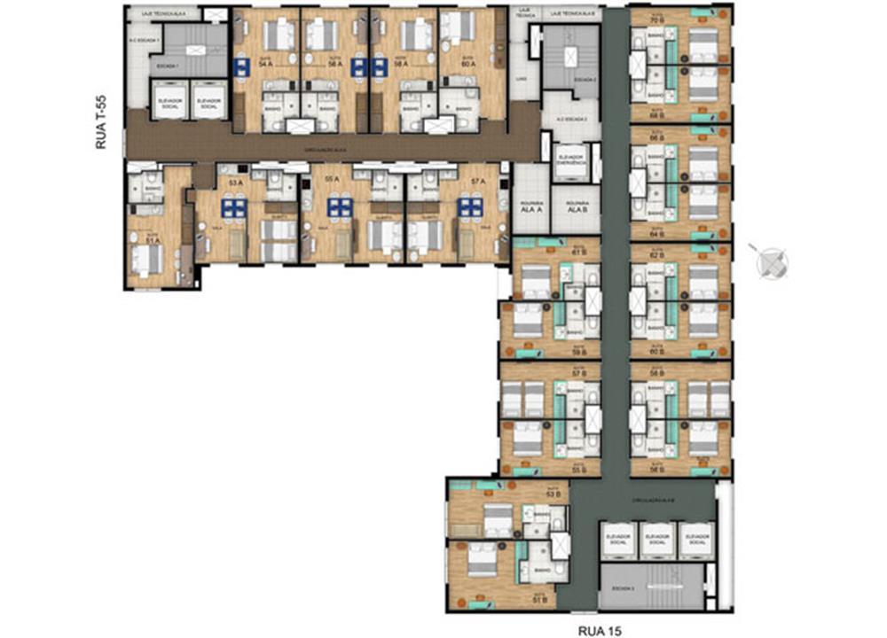 Planta Pavimento Tipo 4º ao 10º | Blend - HotelStyle – Setor Marista - Goiânia - Goiás Planta Pavimento Tipo 4º ao 10º | Blend - HotelStyle – Apartamento no Setor Marista - Goiânia - Goiás