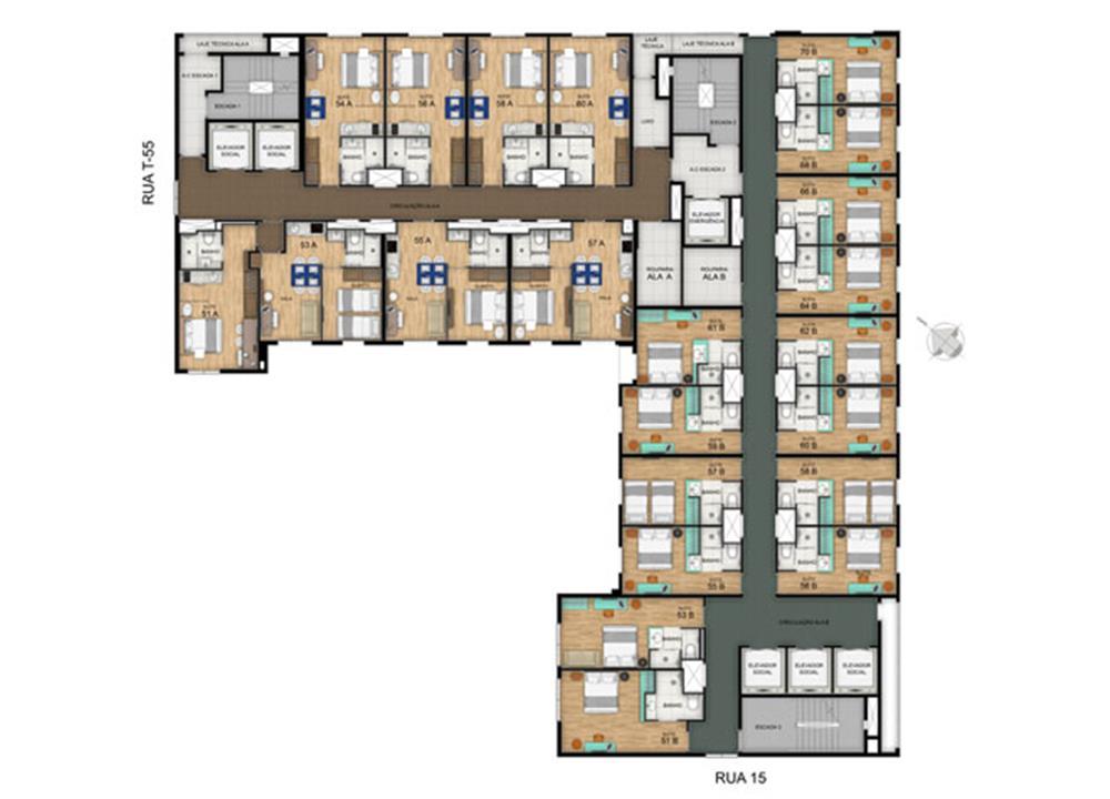 Planta Pavimento Tipo 11 ao 15º | Blend - HotelStyle – Setor Marista - Goiânia - Goiás Planta Pavimento Tipo 11 ao 15º | Blend - HotelStyle – Apartamento no Setor Marista - Goiânia - Goiás