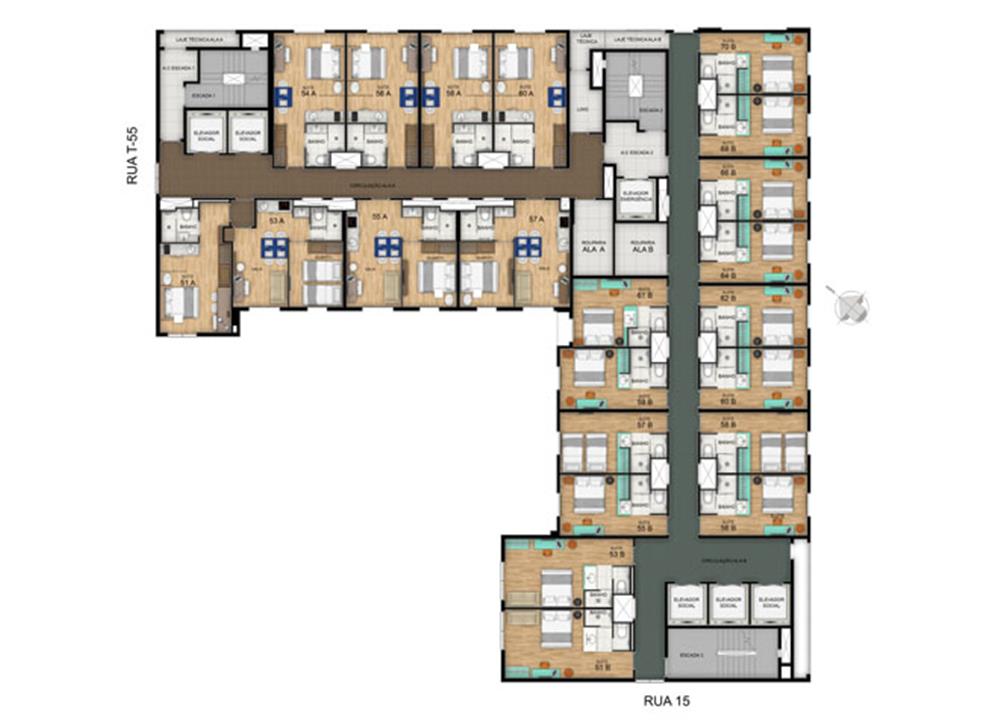 Planta Pavimento Tipo 16º ao 17º | Blend - HotelStyle – Setor Marista - Goiânia - Goiás Planta Pavimento Tipo 16º ao 17º | Blend - HotelStyle – Apartamento no Setor Marista - Goiânia - Goiás