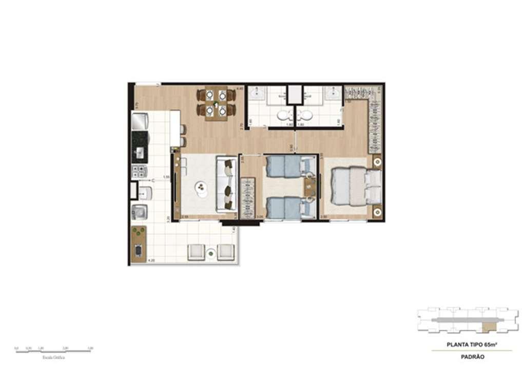 Planta tipo do apartamento de 65 m² - 2 dorms (1 suíte) | Misti Morumbi – Morumbi - São Paulo - São Paulo Planta tipo do apartamento de 65 m² - 2 dorms (1 suíte) | Misti Morumbi – Apartamento no Morumbi - São Paulo - São Paulo
