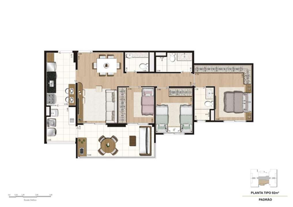 Planta tipo do apartamento de 92 m² - 3 dorms (1 suíte) | Misti Morumbi – Morumbi - São Paulo - São Paulo Planta tipo do apartamento de 92 m² - 3 dorms (1 suíte) | Misti Morumbi – Apartamento no Morumbi - São Paulo - São Paulo