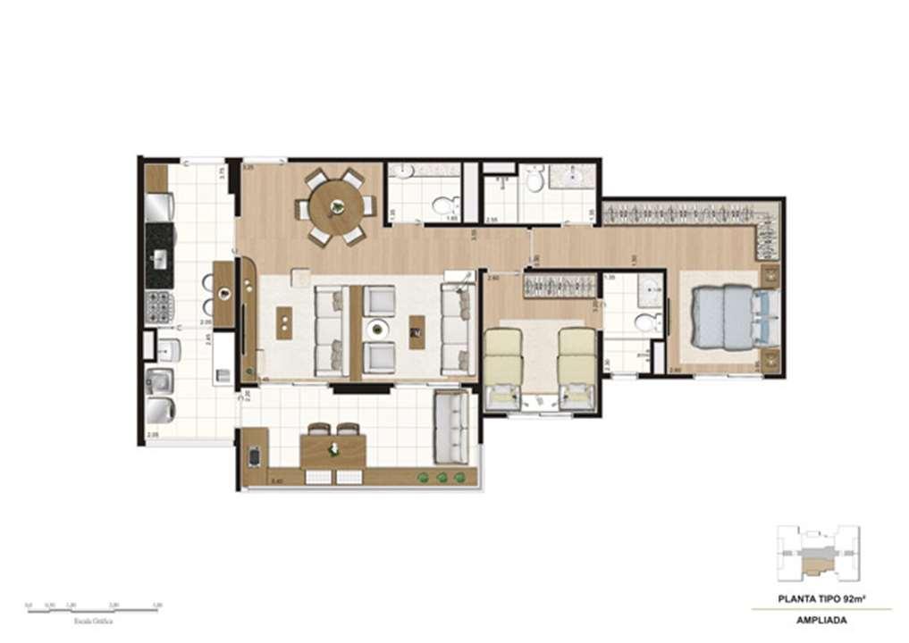 Planta opção Living Ampliado do apartamento de 92 m² - 2 suítes | Misti Morumbi – Morumbi - São Paulo - São Paulo Planta opção Living Ampliado do apartamento de 92 m² - 2 suítes | Misti Morumbi – Apartamento no Morumbi - São Paulo - São Paulo