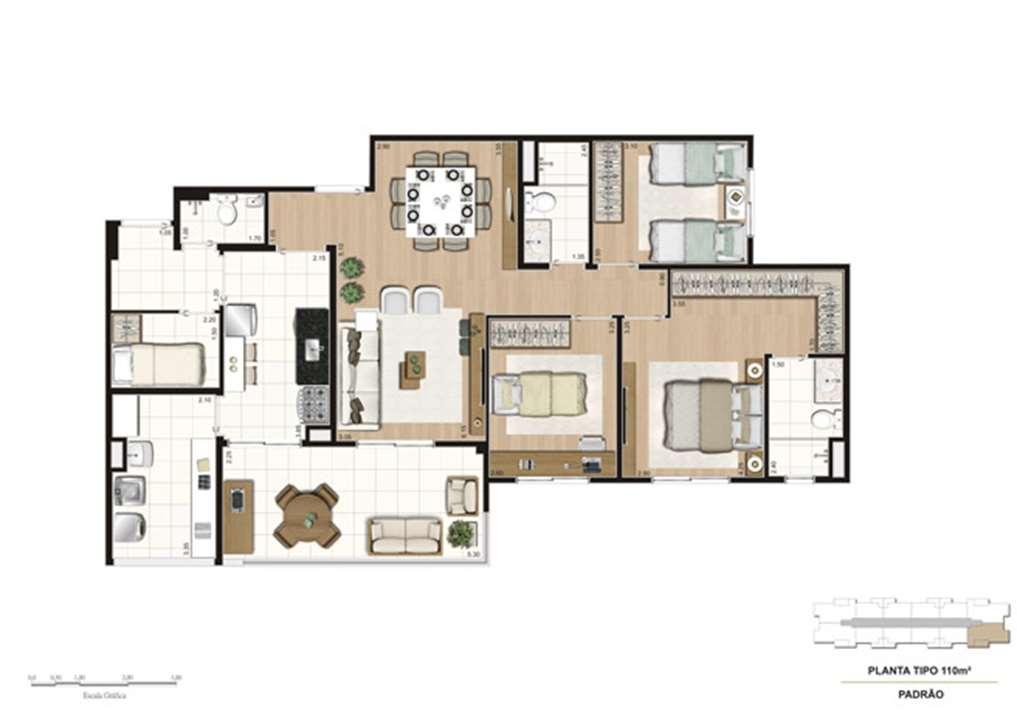 Planta tipo do apartamento de 110 m² - 3 dorms (1 suíte) | Misti Morumbi – Morumbi - São Paulo - São Paulo Planta tipo do apartamento de 110 m² - 3 dorms (1 suíte) | Misti Morumbi – Apartamento no Morumbi - São Paulo - São Paulo