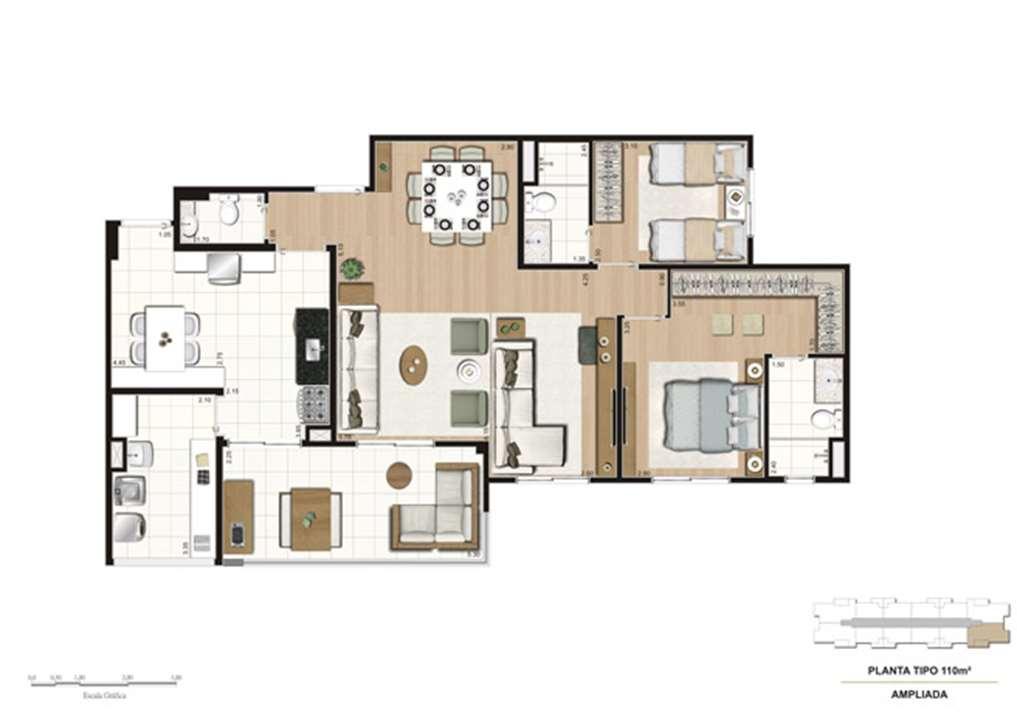 Planta opção Living Ampliado do apartamento de 110 m² - 2 suítes | Misti Morumbi – Morumbi - São Paulo - São Paulo Planta opção Living Ampliado do apartamento de 110 m² - 2 suítes | Misti Morumbi – Apartamento no Morumbi - São Paulo - São Paulo