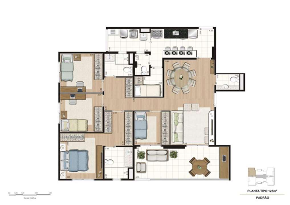 Planta tipo do apartamento de 125 m² - 4 dorms (1 suíte) | Misti Morumbi – Morumbi - São Paulo - São Paulo Planta tipo do apartamento de 125 m² - 4 dorms (1 suíte) | Misti Morumbi – Apartamento no Morumbi - São Paulo - São Paulo