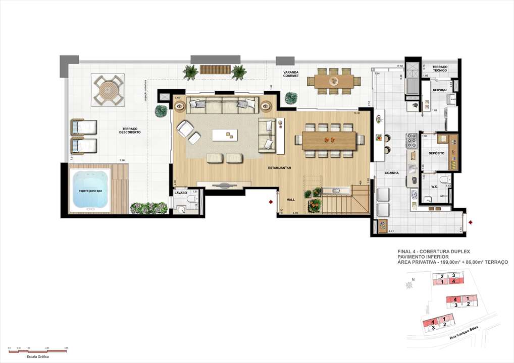 Cobertura Duplex - Inferior - 199m² de área privativa + 86m² de Terraço | Grand Vert – Juvevê - Curitiba - Paraná Cobertura Duplex - Inferior - 199m² de área privativa + 86m² de Terraço | Grand Vert – Apartamento no Juvevê - Curitiba - Paraná