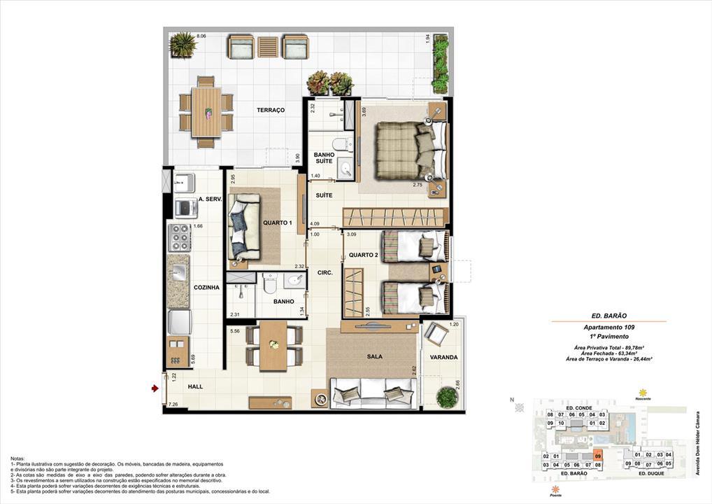 Ed. Barão 1º pavimento Apartamento 109 de 89,78m2 com 01 suíte | Nobre Norte Clube Residencial – Cachambi - Rio de Janeiro - Rio de Janeiro Ed. Barão 1º pavimento Apartamento 109 de 89,78m2 com 01 suíte | Nobre Norte Clube Residencial – Apartamento no Cachambi - Rio de Janeiro - Rio de Janeiro