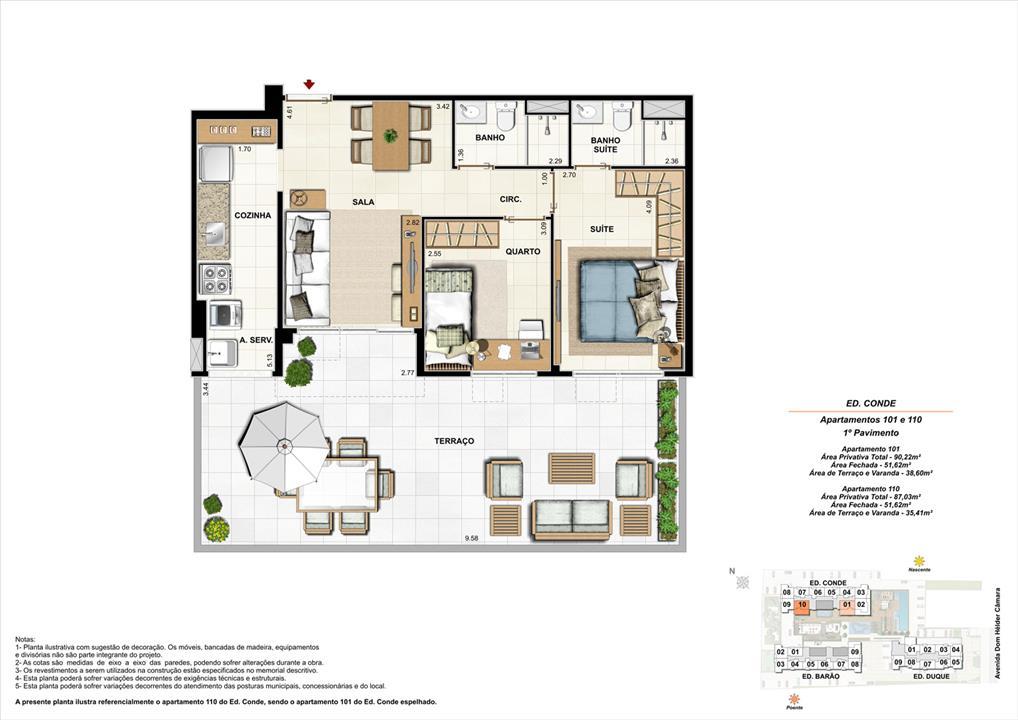 Ed. Conde 1º pavimento Apartamento 101 e 110 de 87,03m2 com 01 suíte | Nobre Norte Clube Residencial – Cachambi - Rio de Janeiro - Rio de Janeiro Ed. Conde 1º pavimento Apartamento 101 e 110 de 87,03m2 com 01 suíte | Nobre Norte Clube Residencial – Apartamento no Cachambi - Rio de Janeiro - Rio de Janeiro