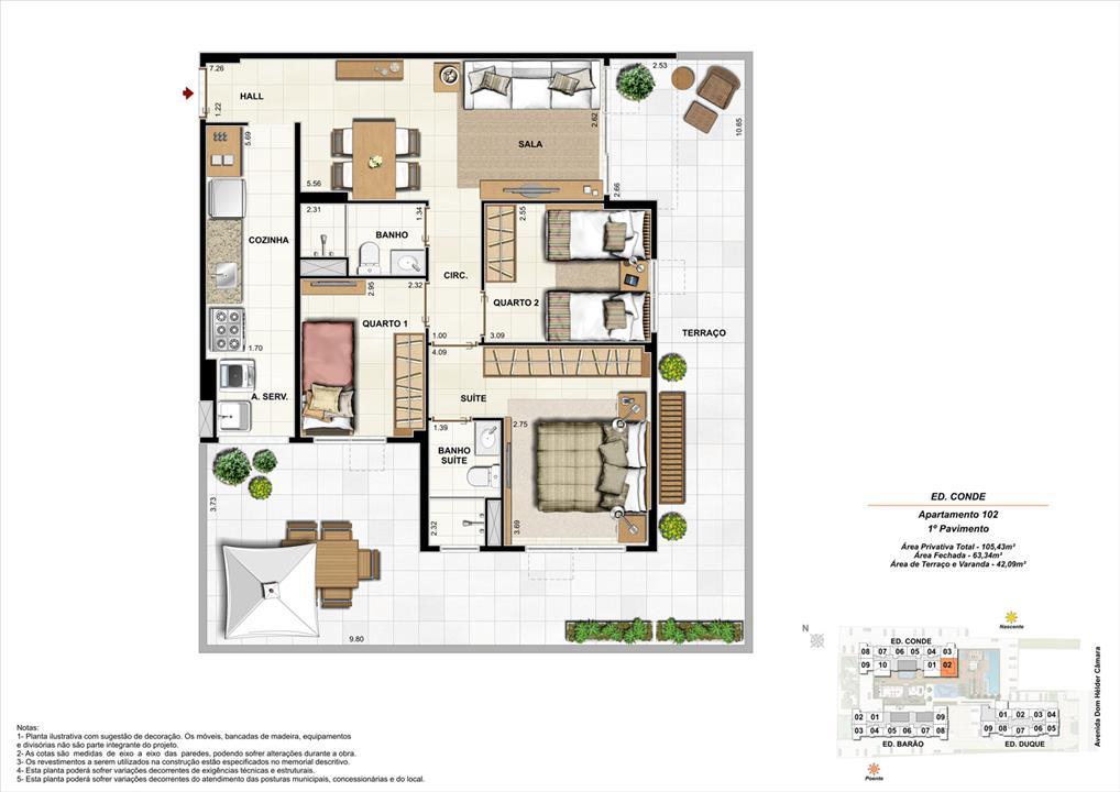 Ed. Conde 1º pavimento Apartamento 102 de 105,43m2 com 01 suíte | Nobre Norte Clube Residencial – Cachambi - Rio de Janeiro - Rio de Janeiro Ed. Conde 1º pavimento Apartamento 102 de 105,43m2 com 01 suíte | Nobre Norte Clube Residencial – Apartamento no Cachambi - Rio de Janeiro - Rio de Janeiro