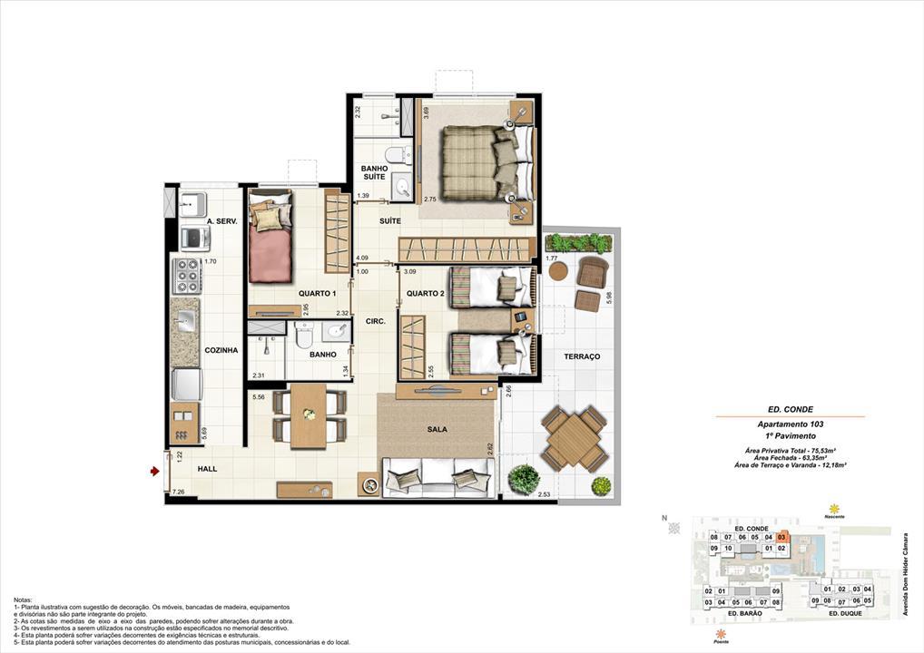 Ed. Conde 1º pavimento Apartamento 103 de 75,53m2 com 01 suíte | Nobre Norte Clube Residencial – Cachambi - Rio de Janeiro - Rio de Janeiro Ed. Conde 1º pavimento Apartamento 103 de 75,53m2 com 01 suíte | Nobre Norte Clube Residencial – Apartamento no Cachambi - Rio de Janeiro - Rio de Janeiro