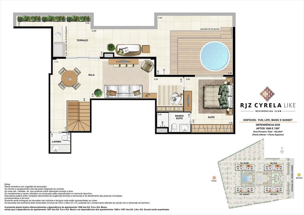 Coberturas Duplex (pavimento superior terraço). Área Privativa Total 1506 e 1507 162,24m² | RJZ Cyrela Like Residencial Club – Barra Olímpica - Rio de Janeiro - Rio de Janeiro Coberturas Duplex (pavimento superior terraço). Área Privativa Total 1506 e 1507 162,24m² | RJZ Cyrela Like Residencial Club – Apartamento da Barra Olímpica - Rio de Janeiro - Rio de Janeiro