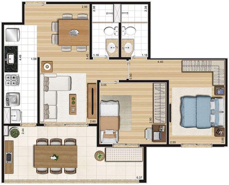 Planta Tipo 70m² | Cyrela Cypriani 955 Ipiranga – Ipiranga - São Paulo - São Paulo Planta Tipo 70m² | Cyrela Cypriani 955 Ipiranga – Apartamento no Ipiranga - São Paulo - São Paulo